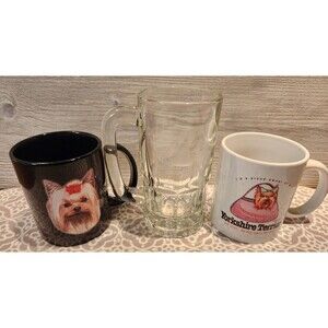 Yorkie Dog Mugs with Glass Paw Print Mug Set Of 3